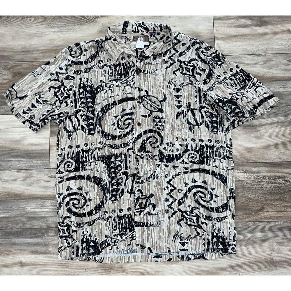Kalaheo Hawaiian Shirt XL VTG Short Sleeve Turtle Tribal Pring Button USA